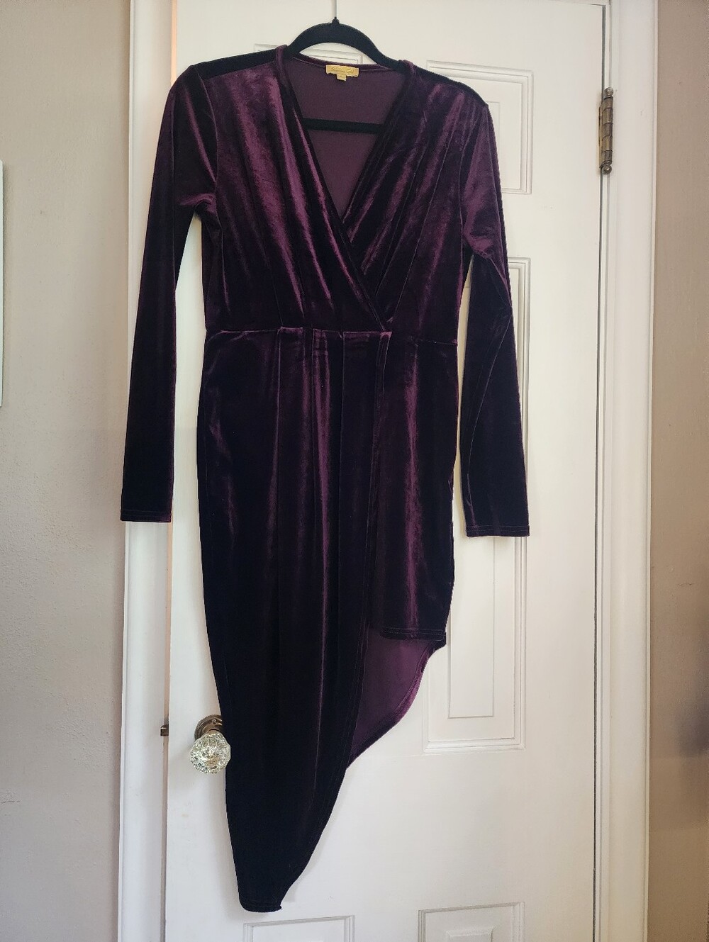 Velvet Asymmetrical Wrap Dress - Deep Plum